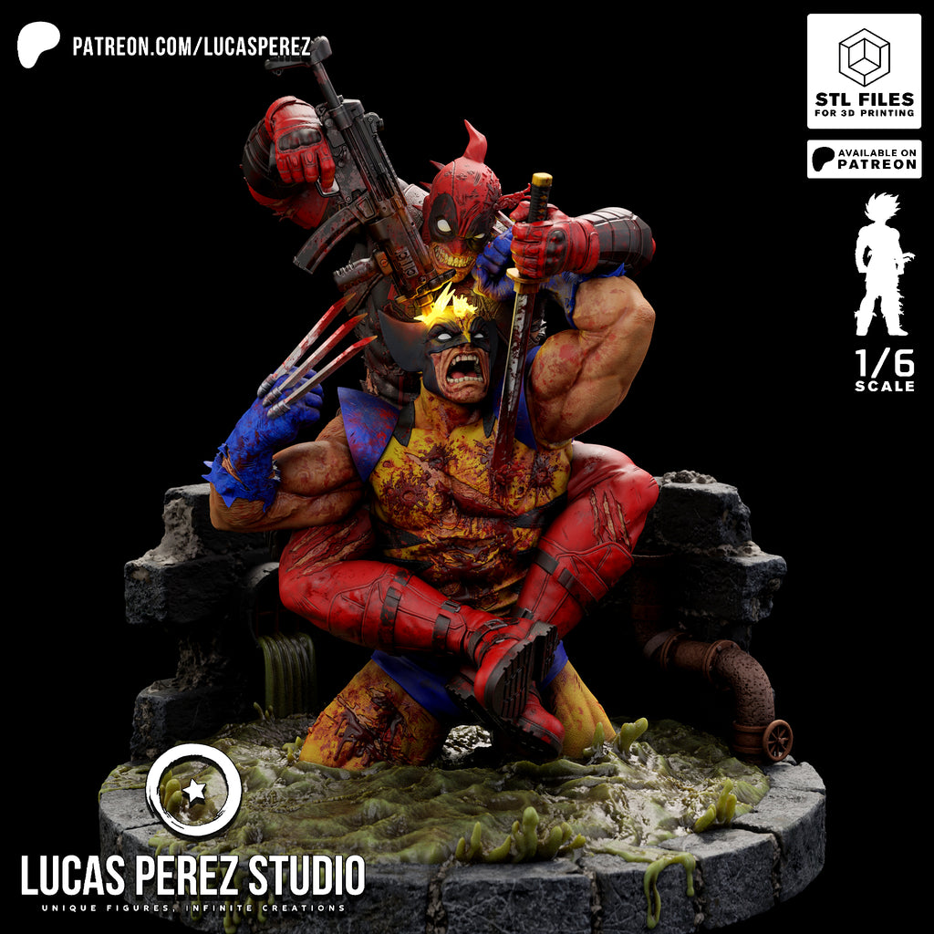 Deadpool vs. Wolverine Brutal Showdown Resin Statue - 1/6 Scale Marvel Collectible