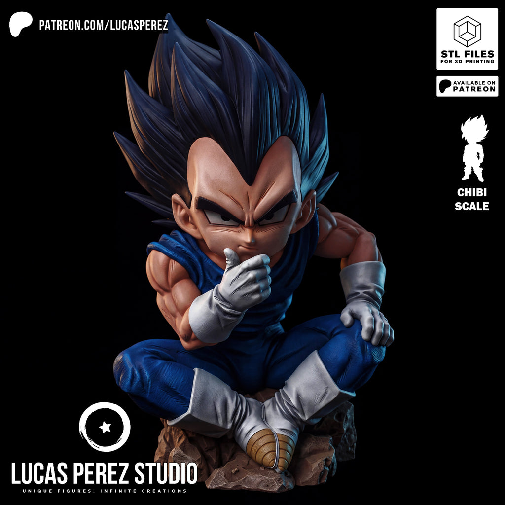Chibi Vegeta Contemplative Pose Resin Statue - Custom Anime Art Toy