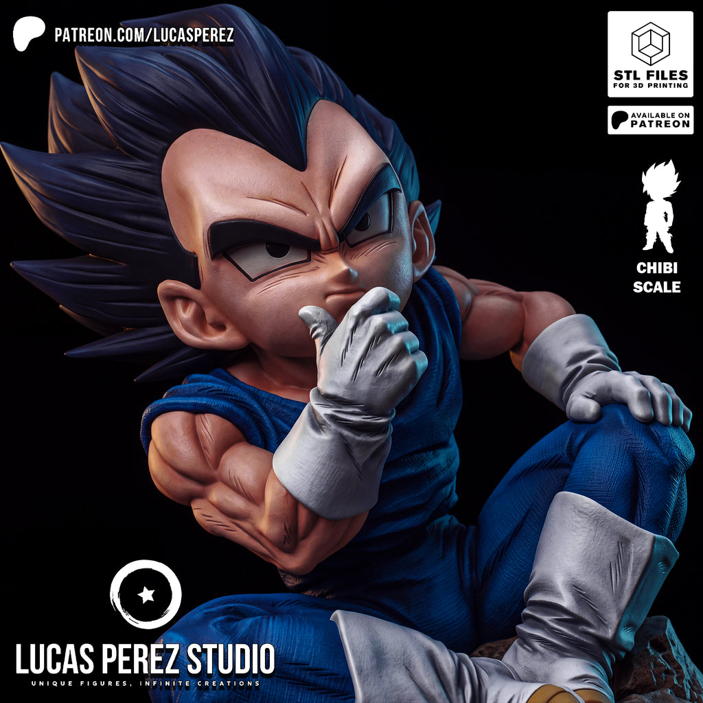 Chibi Vegeta Contemplative Pose Resin Statue - Custom Anime Art Toy