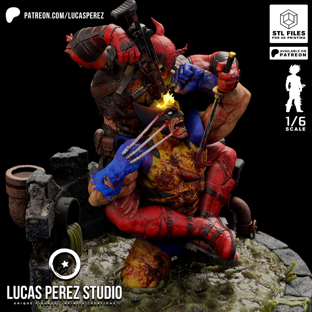 Deadpool vs. Wolverine Brutal Showdown Resin Statue - 1/6 Scale Marvel Collectible