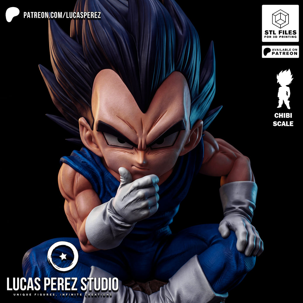 Chibi Vegeta Contemplative Pose Resin Statue - Custom Anime Art Toy