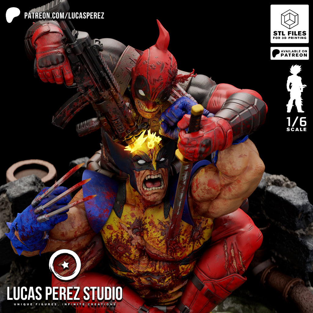 Deadpool vs. Wolverine Brutal Showdown Resin Statue - 1/6 Scale Marvel Collectible