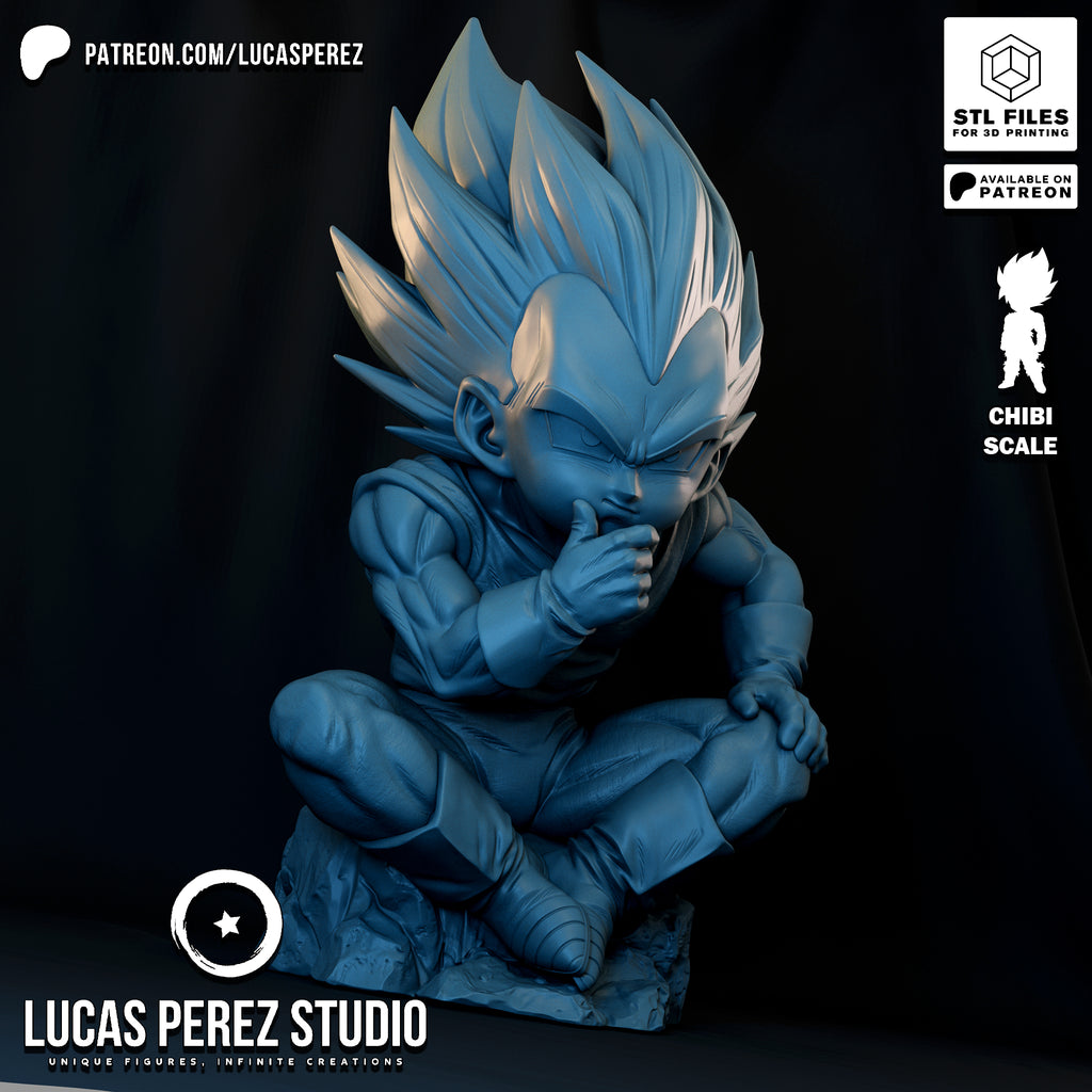 Chibi Vegeta Contemplative Pose Resin Statue - Custom Anime Art Toy
