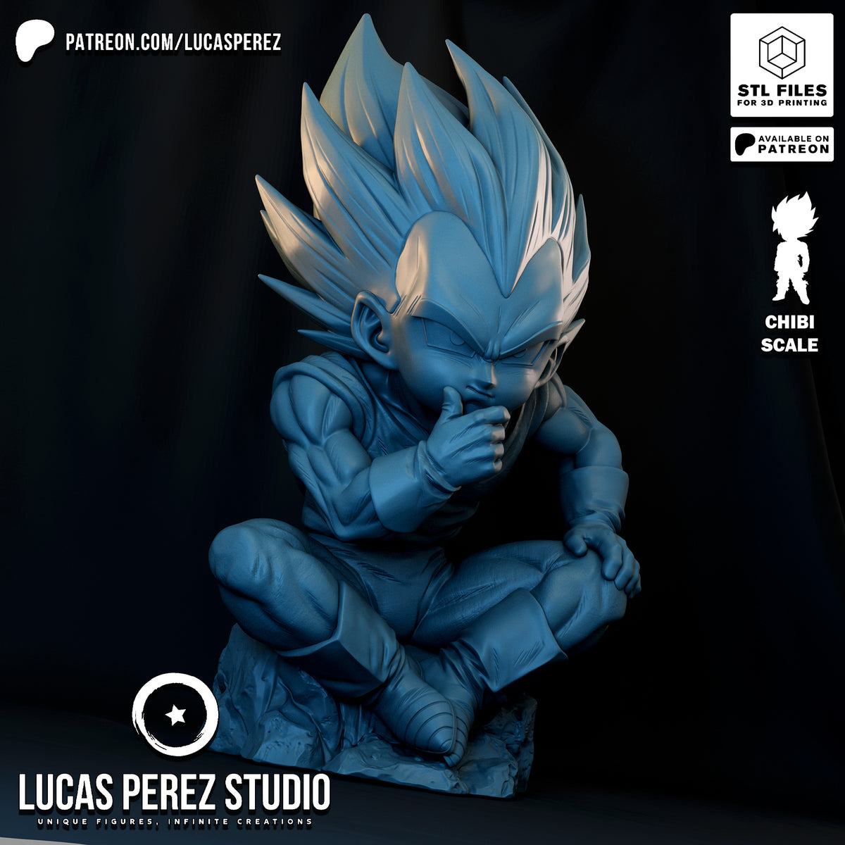 Chibi Vegeta Contemplative Pose Resin Statue - Custom Anime Art Toy