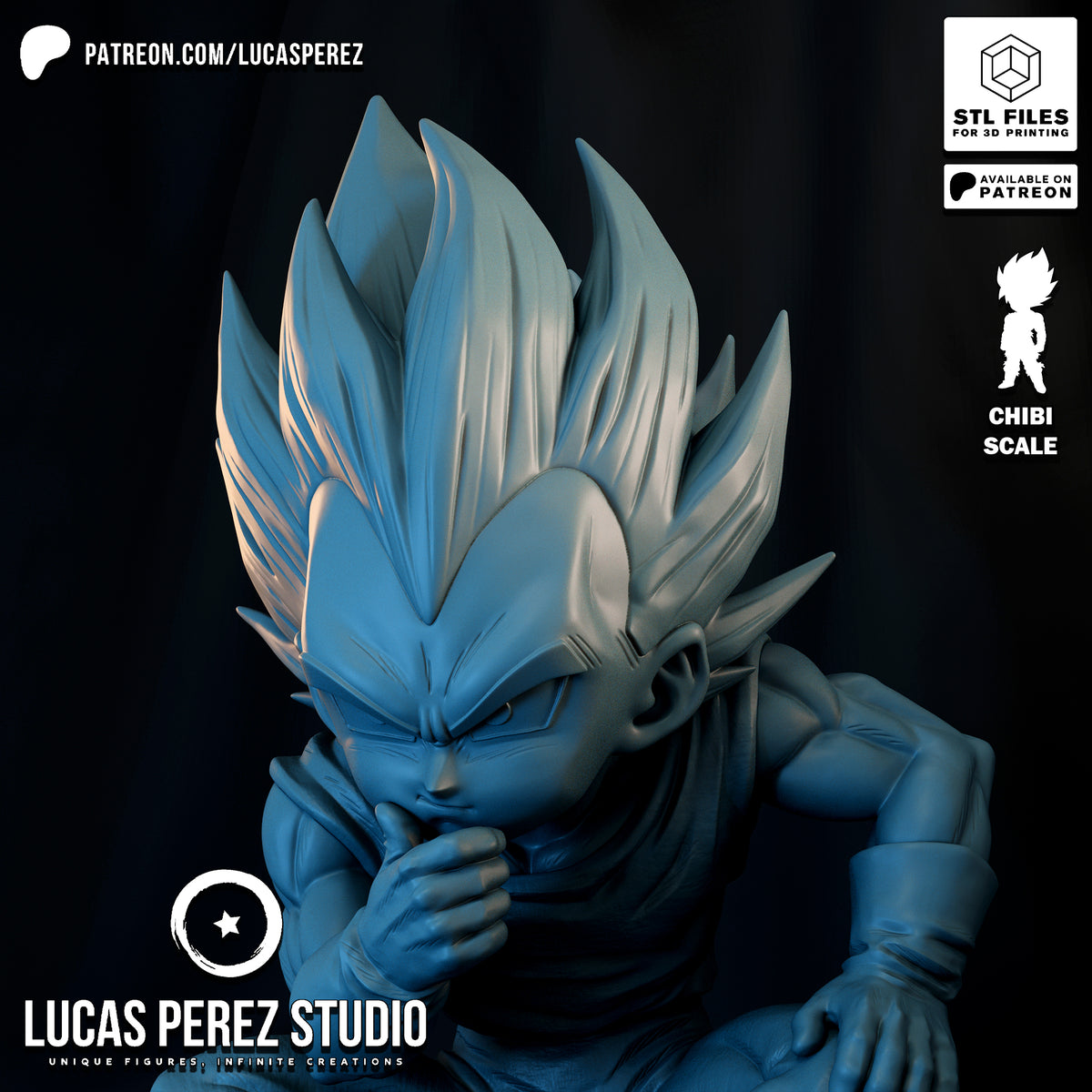 Chibi Vegeta Contemplative Pose Resin Statue - Custom Anime Art Toy
