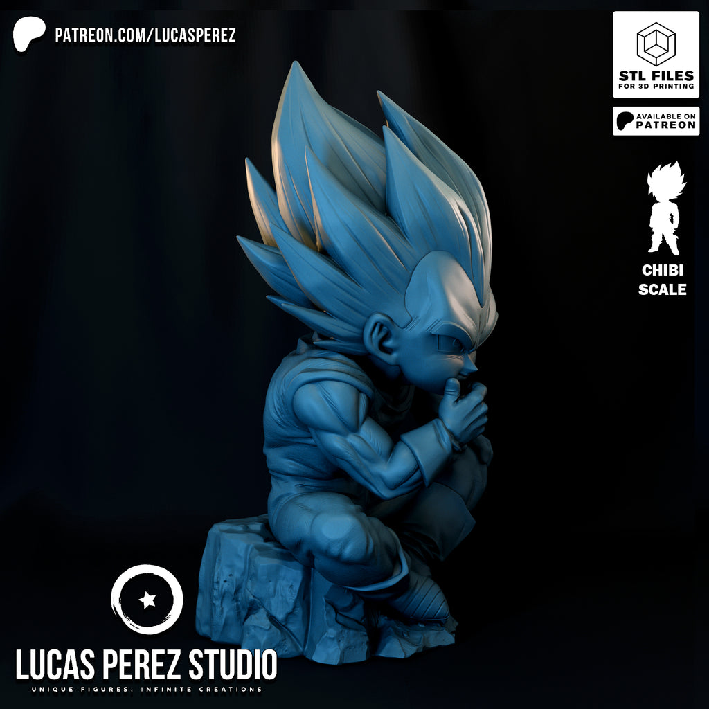 Chibi Vegeta Contemplative Pose Resin Statue - Custom Anime Art Toy