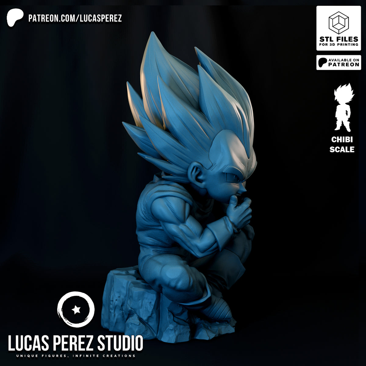 Chibi Vegeta Contemplative Pose Resin Statue - Custom Anime Art Toy