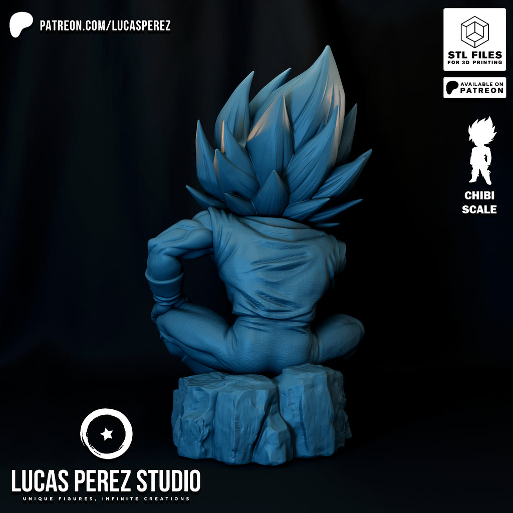 Chibi Vegeta Contemplative Pose Resin Statue - Custom Anime Art Toy