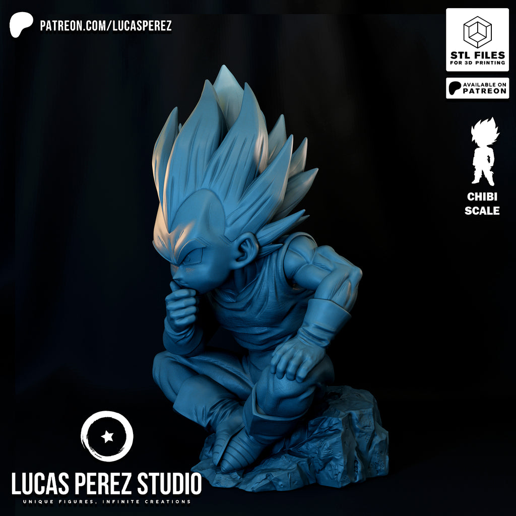Chibi Vegeta Contemplative Pose Resin Statue - Custom Anime Art Toy
