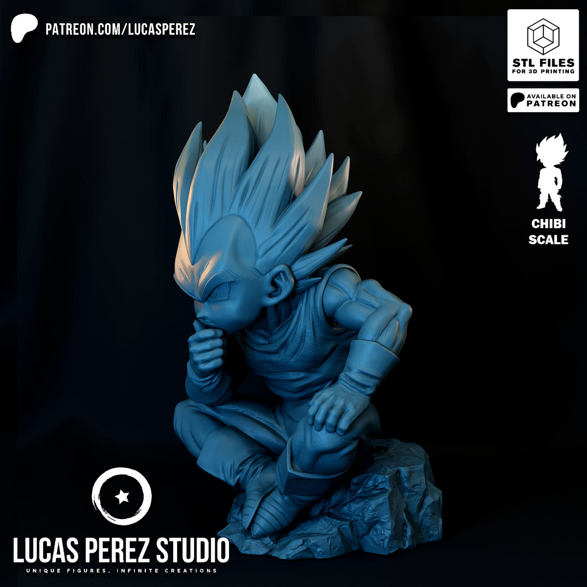 Chibi Vegeta Contemplative Pose Resin Statue - Custom Anime Art Toy