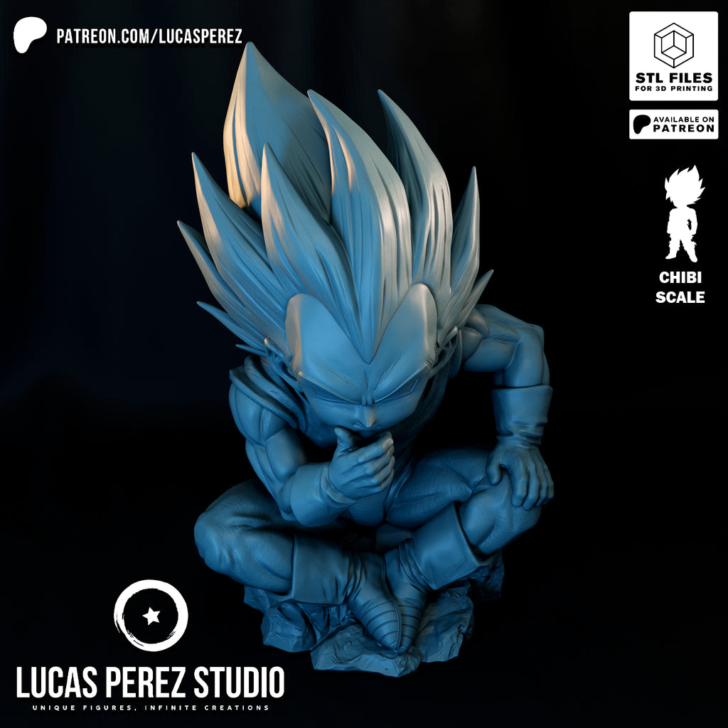 Chibi Vegeta Contemplative Pose Resin Statue - Custom Anime Art Toy