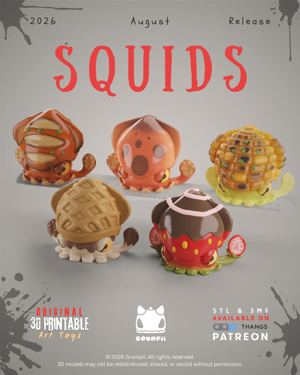 Squids Collection - 3D Printable Art Toys / Physical Prints (Original Designs)