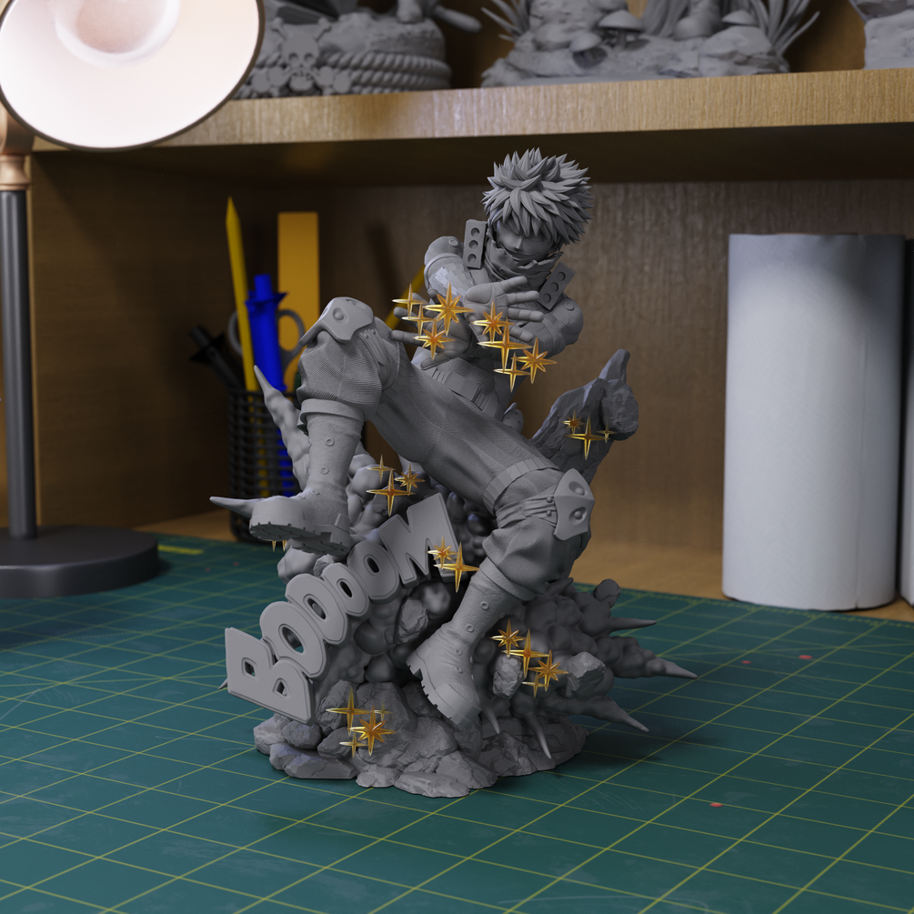 Katsuki Bakugo (My Hero Academia) Custom Resin Statue – 1/8 Scale Action Figure with Comic FX "BOOOM" Base