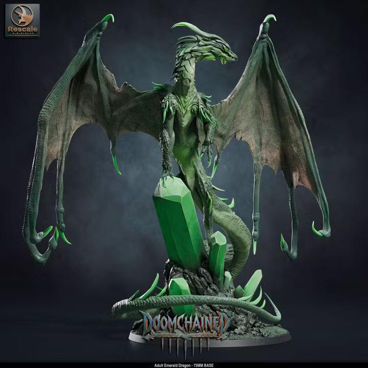 Adult Emerald Dragon-75mm base- Rescale Miniatures- Doomchained Collection- Tabletop RPG Monster & Display Statue