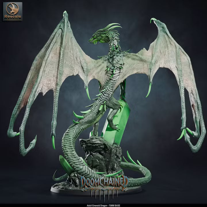 Adult Emerald Dragon-75mm base- Rescale Miniatures- Doomchained Collection- Tabletop RPG Monster & Display Statue