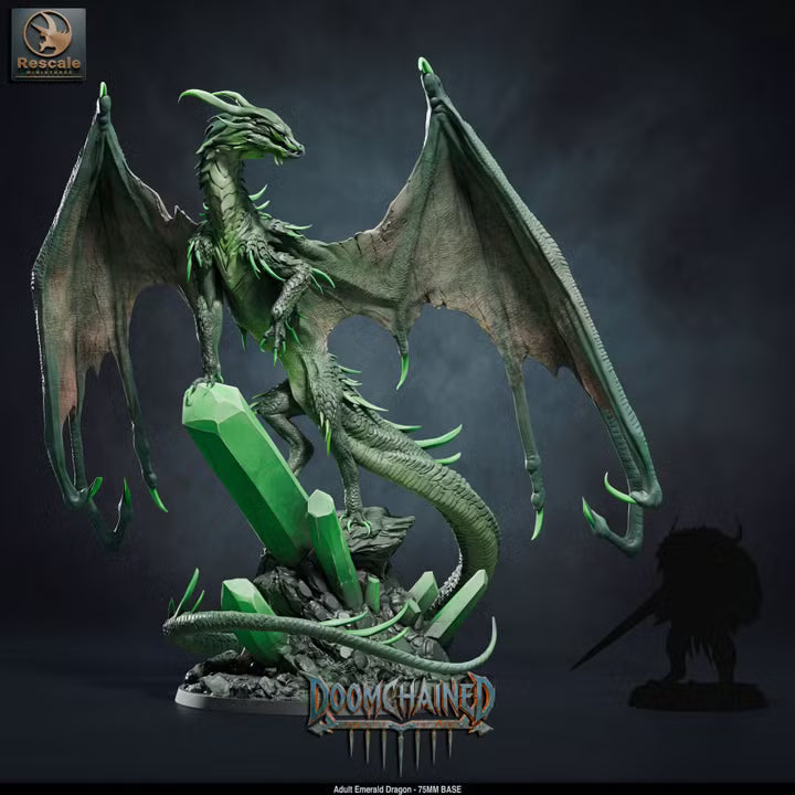 Adult Emerald Dragon-75mm base- Rescale Miniatures- Doomchained Collection- Tabletop RPG Monster & Display Statue