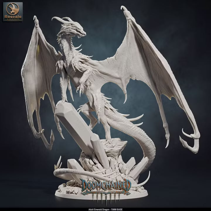 Adult Emerald Dragon-75mm base- Rescale Miniatures- Doomchained Collection- Tabletop RPG Monster & Display Statue