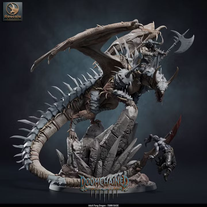 Adult Fang Dragon (Mounted & Unmounted)-75mm Base-Rescale Miniatures-Doomchained Collection-Tabletop RPG Monster & Display Statue