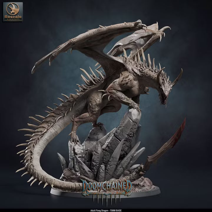 Adult Fang Dragon (Mounted & Unmounted)-75mm Base-Rescale Miniatures-Doomchained Collection-Tabletop RPG Monster & Display Statue