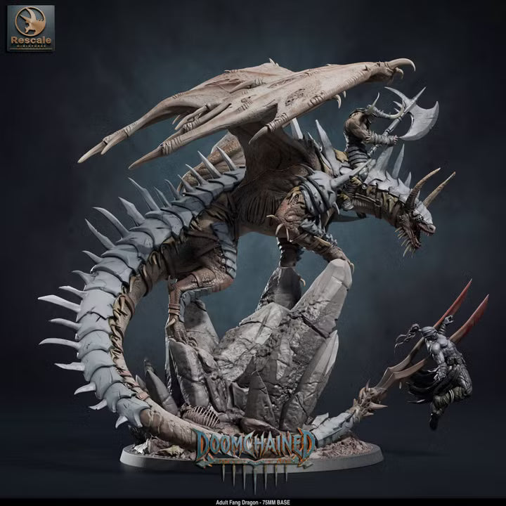 Adult Fang Dragon (Mounted & Unmounted)-75mm Base-Rescale Miniatures-Doomchained Collection-Tabletop RPG Monster & Display Statue