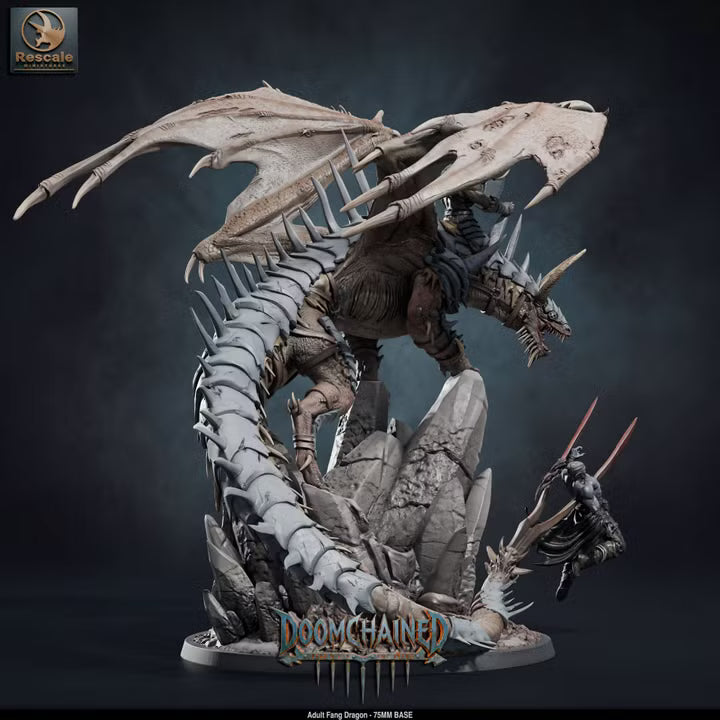 Adult Fang Dragon (Mounted & Unmounted)-75mm Base-Rescale Miniatures-Doomchained Collection-Tabletop RPG Monster & Display Statue
