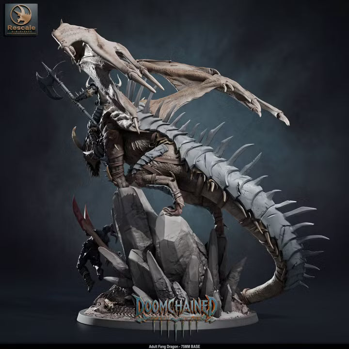 Adult Fang Dragon (Mounted & Unmounted)-75mm Base-Rescale Miniatures-Doomchained Collection-Tabletop RPG Monster & Display Statue