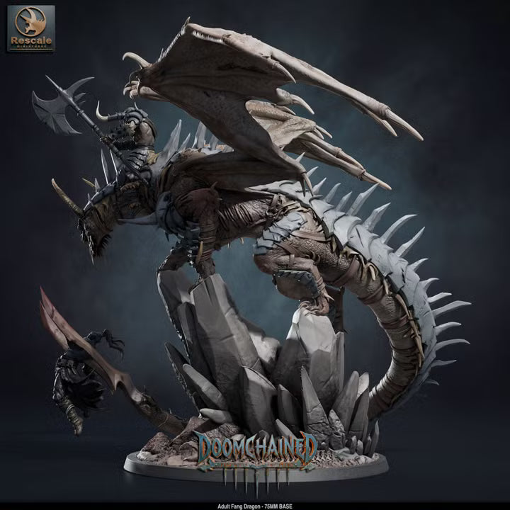 Adult Fang Dragon (Mounted & Unmounted)-75mm Base-Rescale Miniatures-Doomchained Collection-Tabletop RPG Monster & Display Statue