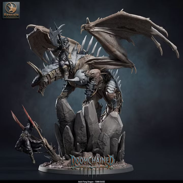 Adult Fang Dragon (Mounted & Unmounted)-75mm Base-Rescale Miniatures-Doomchained Collection-Tabletop RPG Monster & Display Statue