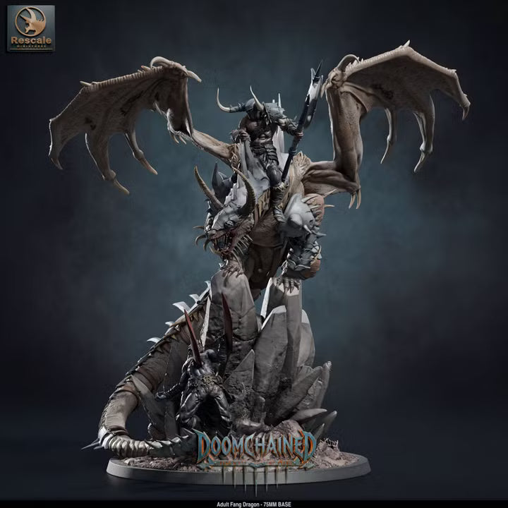 Adult Fang Dragon (Mounted & Unmounted)-75mm Base-Rescale Miniatures-Doomchained Collection-Tabletop RPG Monster & Display Statue