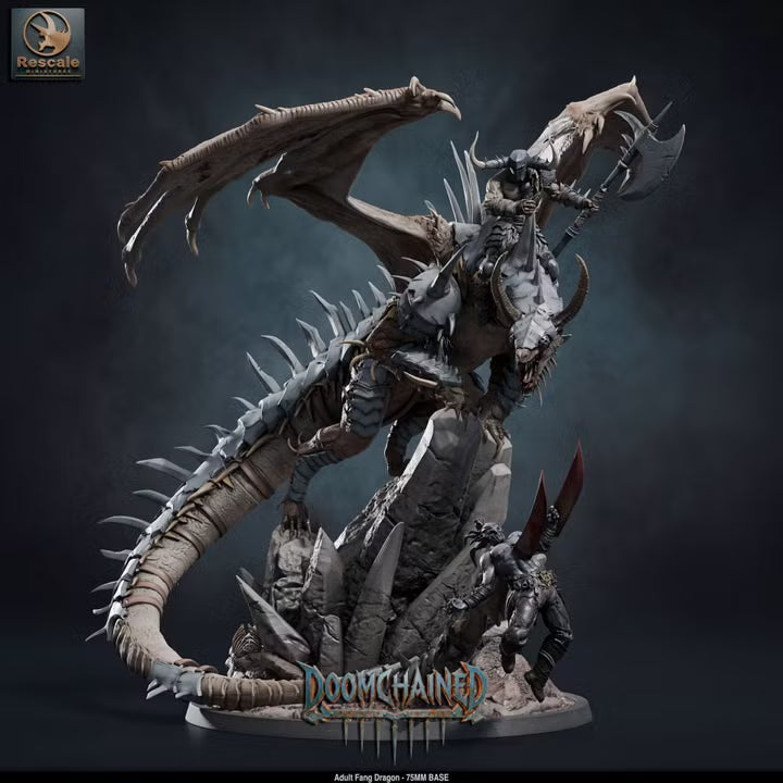 Adult Fang Dragon (Mounted & Unmounted)-75mm Base-Rescale Miniatures-Doomchained Collection-Tabletop RPG Monster & Display Statue