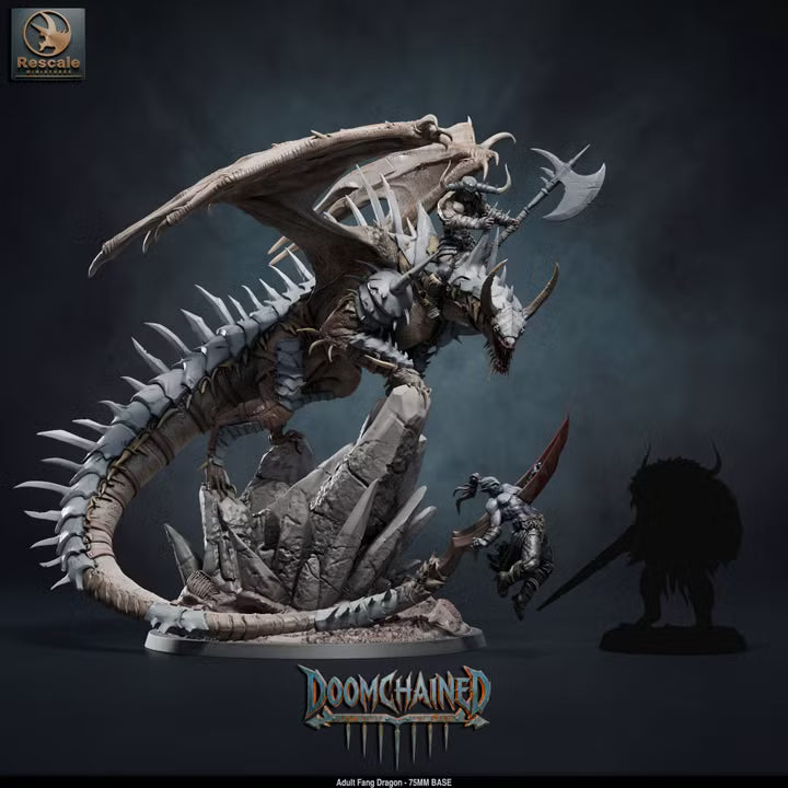 Adult Fang Dragon (Mounted & Unmounted)-75mm Base-Rescale Miniatures-Doomchained Collection-Tabletop RPG Monster & Display Statue