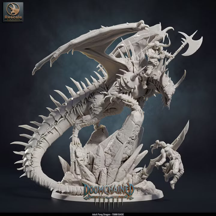 Adult Fang Dragon (Mounted & Unmounted)-75mm Base-Rescale Miniatures-Doomchained Collection-Tabletop RPG Monster & Display Statue