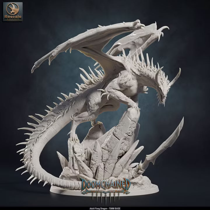 Adult Fang Dragon (Mounted & Unmounted)-75mm Base-Rescale Miniatures-Doomchained Collection-Tabletop RPG Monster & Display Statue