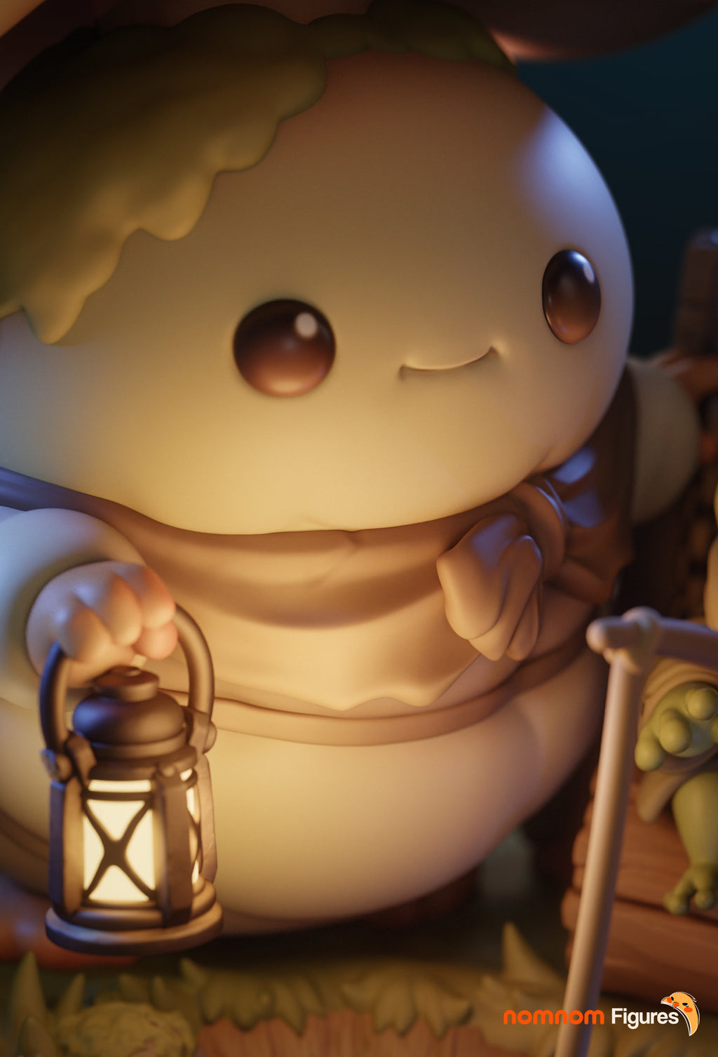Mushroom Traveler & Fishing Frog Collectible - Chibi Diorama by Nomnom Figures