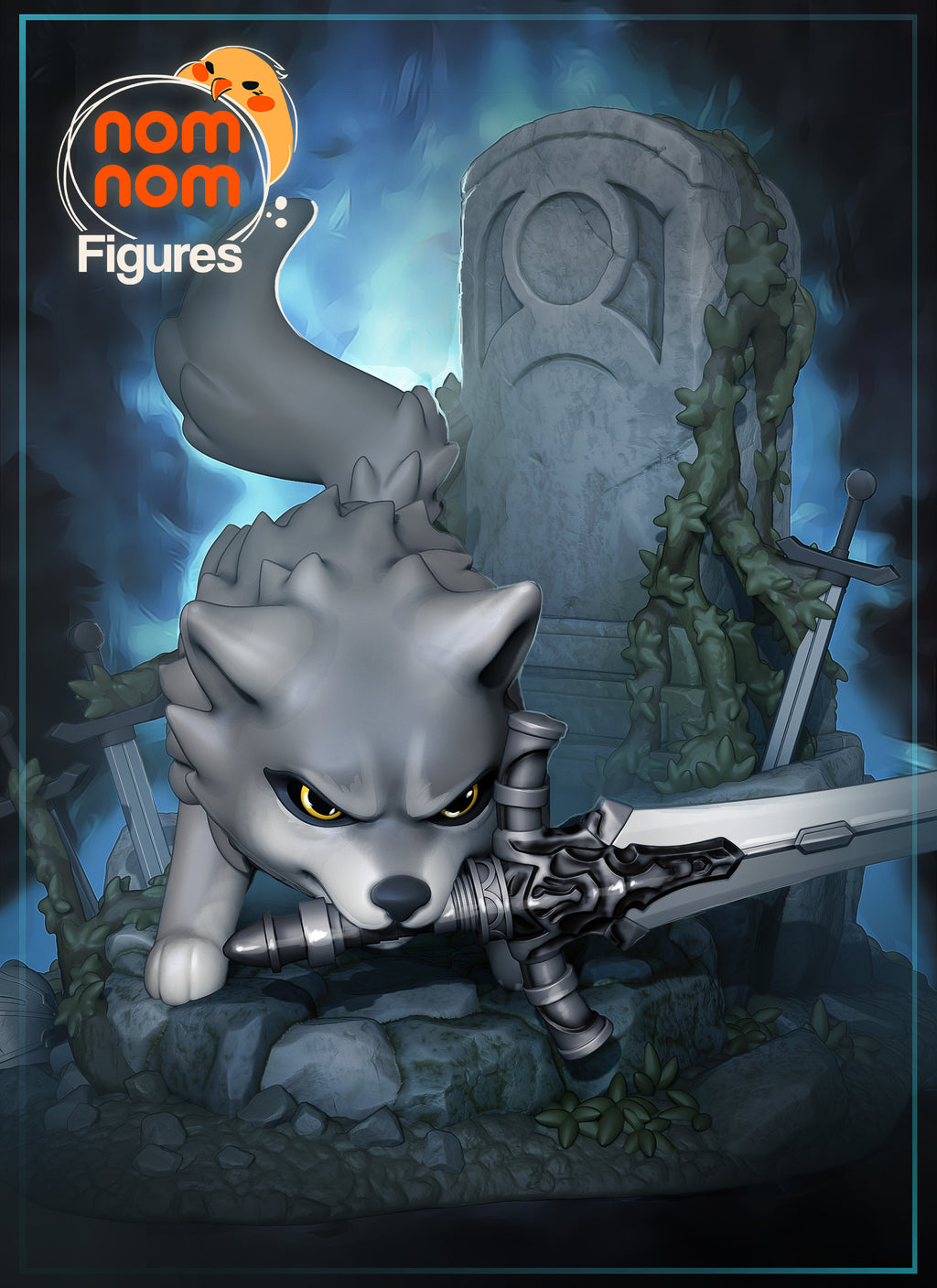 Great Grey Wolf Blade Master Chibi Miniature Diorama – High-Detail Resin Printed Collectible