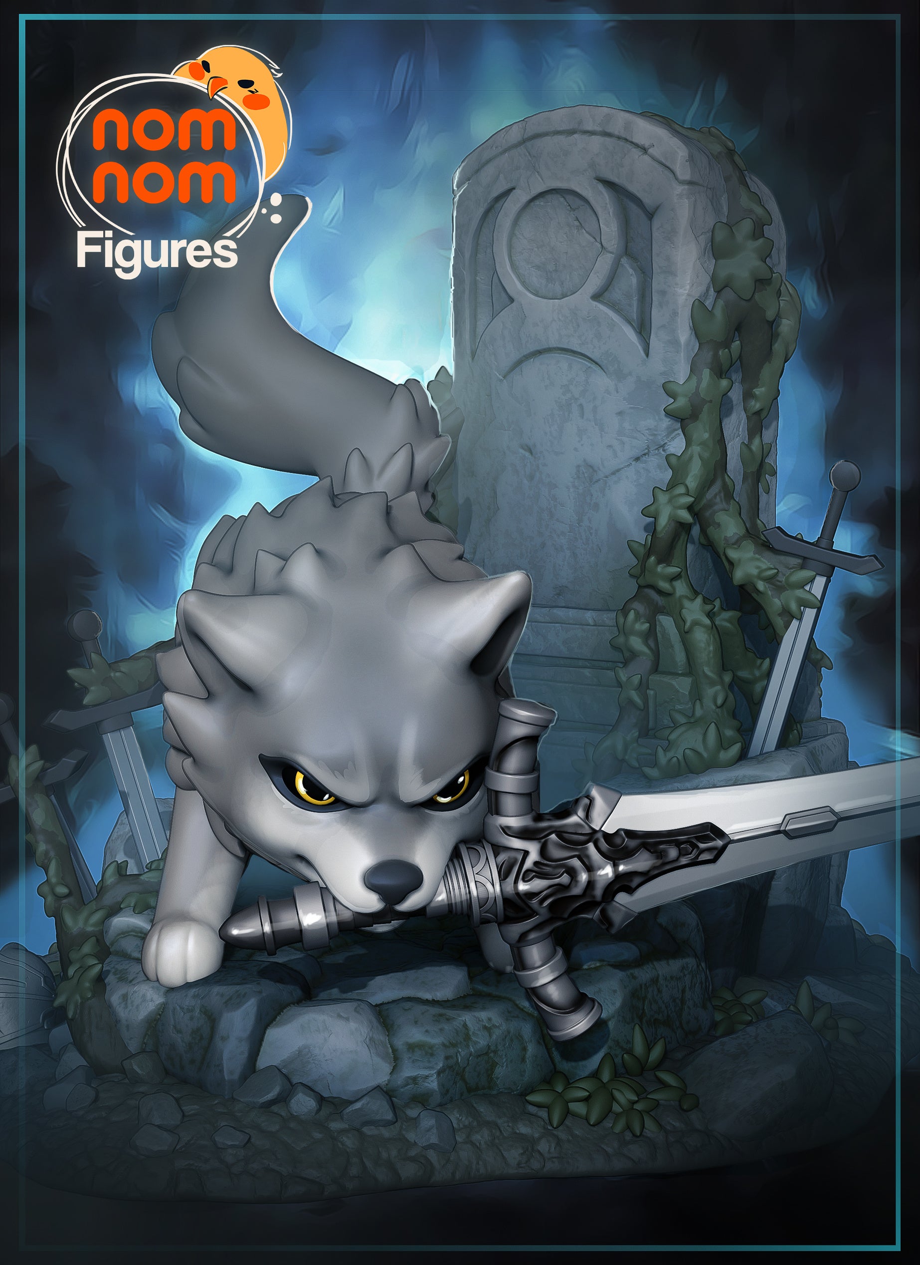 Great Grey Wolf Blade Master Chibi Miniature Diorama – High-Detail Resin Printed Collectible