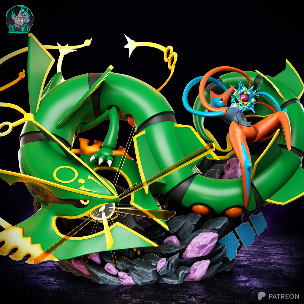 Rayquaza vs. Deoxys (Clash in the Stratosphere) - Pokémon | High-Precision 3D Printed Resin Diorama Statue