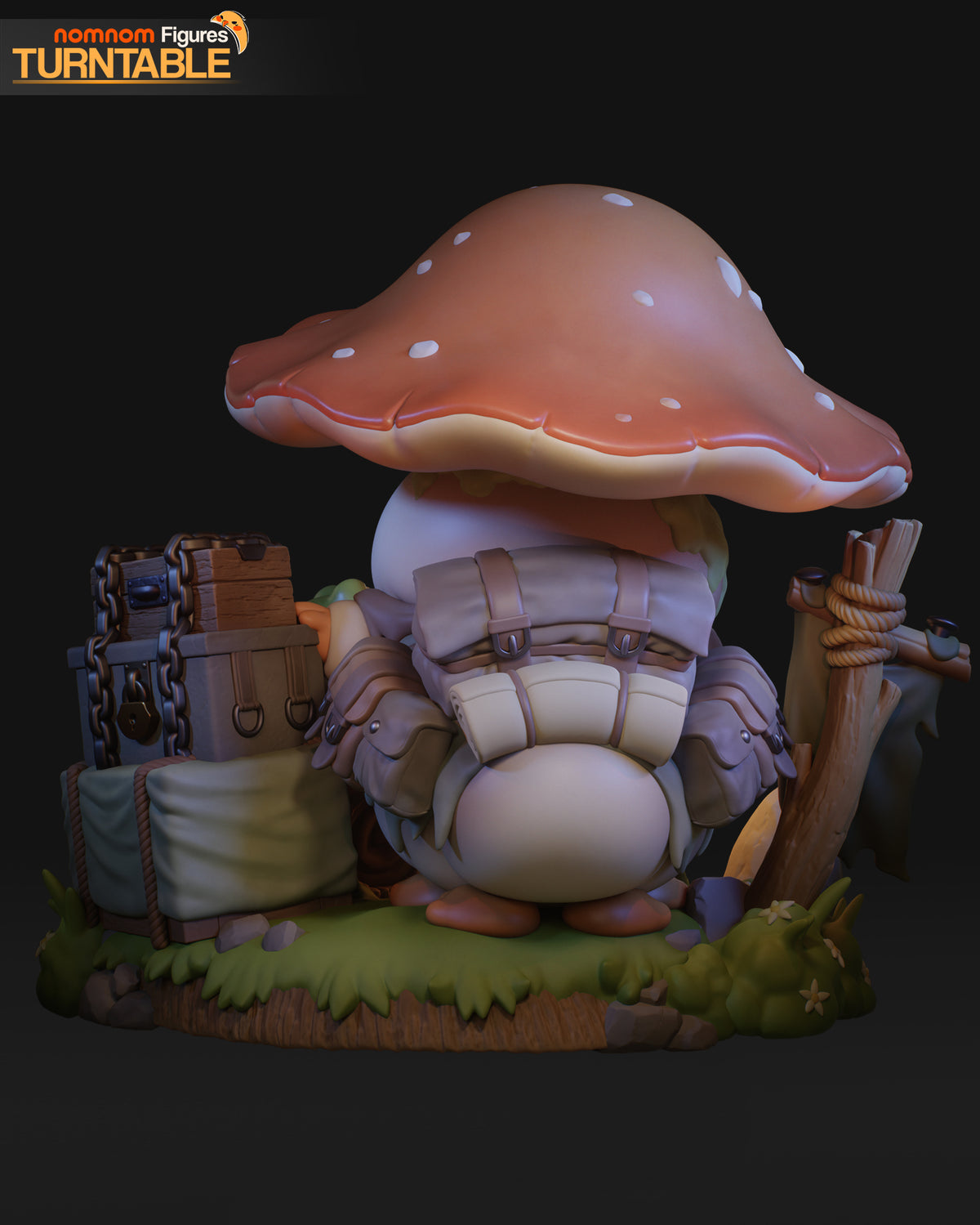 Mushroom Traveler & Fishing Frog Collectible - Chibi Diorama by Nomnom Figures