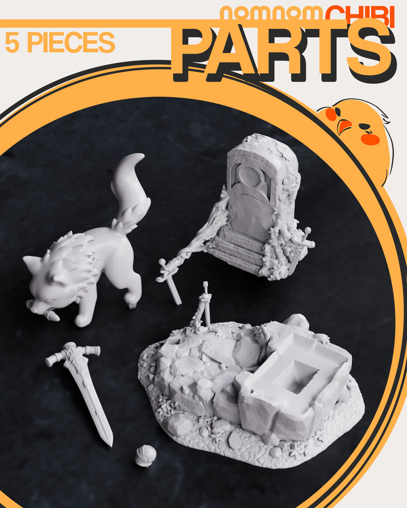 Great Grey Wolf Blade Master Chibi Miniature Diorama – High-Detail Resin Printed Collectible