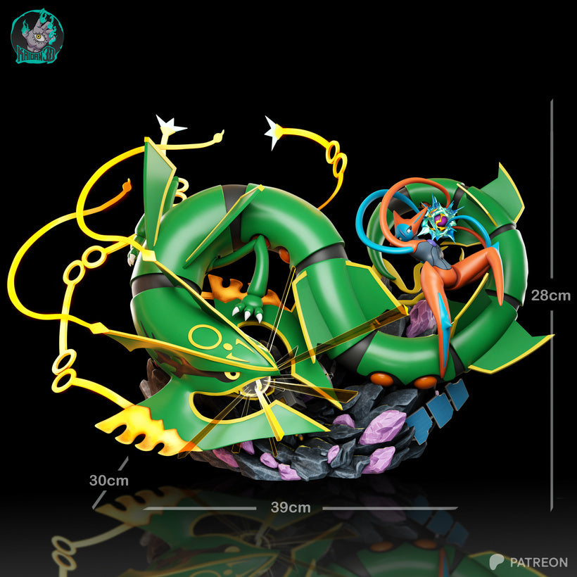 Rayquaza vs. Deoxys (Clash in the Stratosphere) - Pokémon | High-Precision 3D Printed Resin Diorama Statue