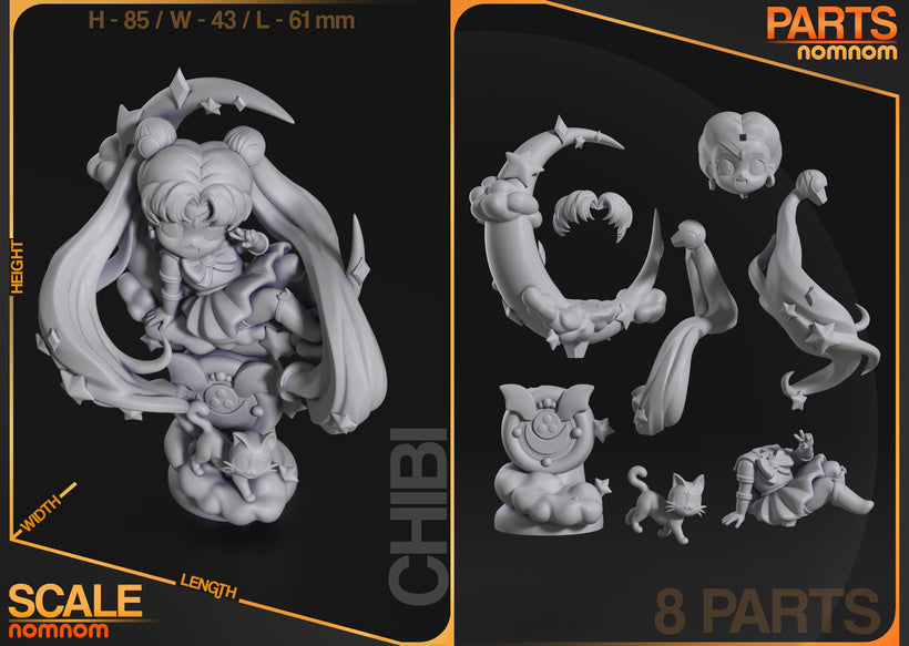 Moon Princess Chibi Sailor Guardian Miniature Diorama – High-Detail Resin Printed Collectible