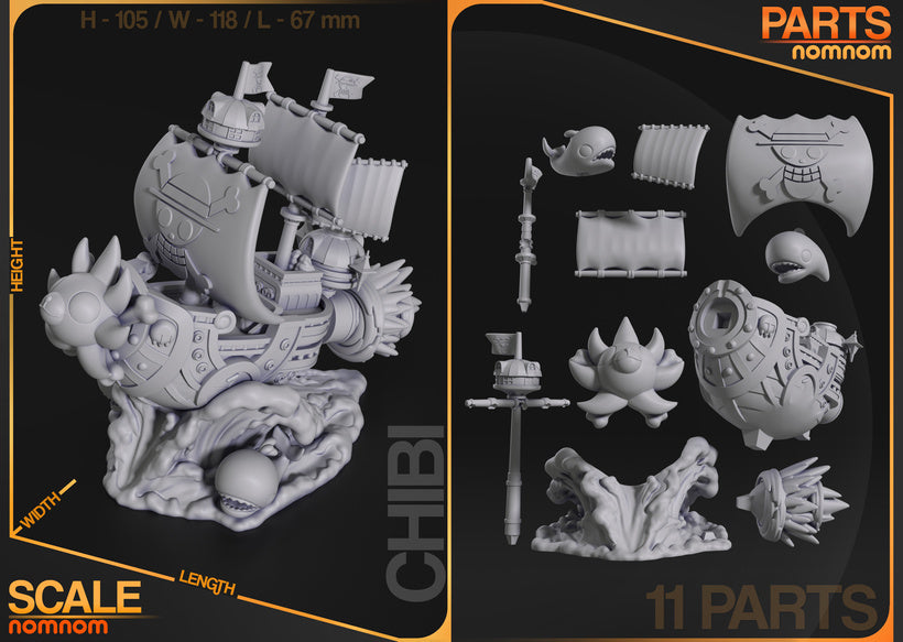 Thousand Sunny Chibi Ship Statue | 3D Printed Collectible (Raw, Primed, or Painted)