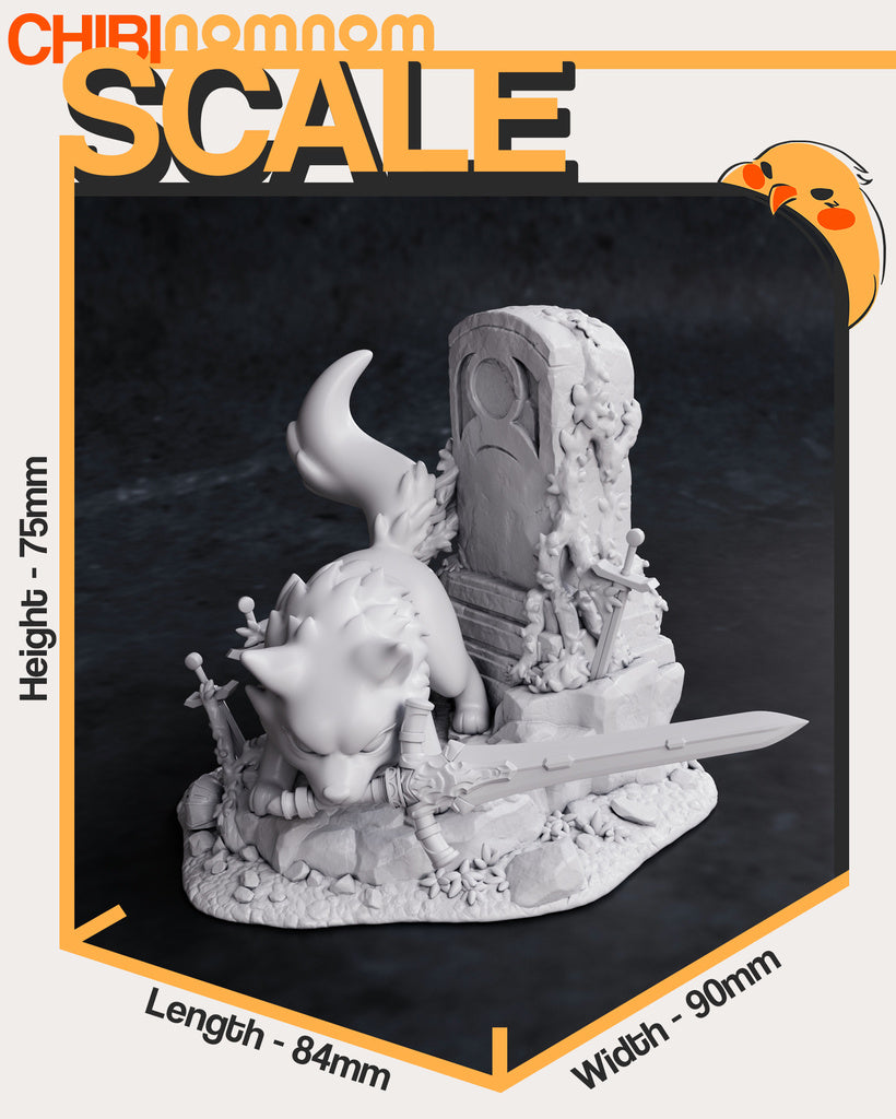 Great Grey Wolf Blade Master Chibi Miniature Diorama – High-Detail Resin Printed Collectible