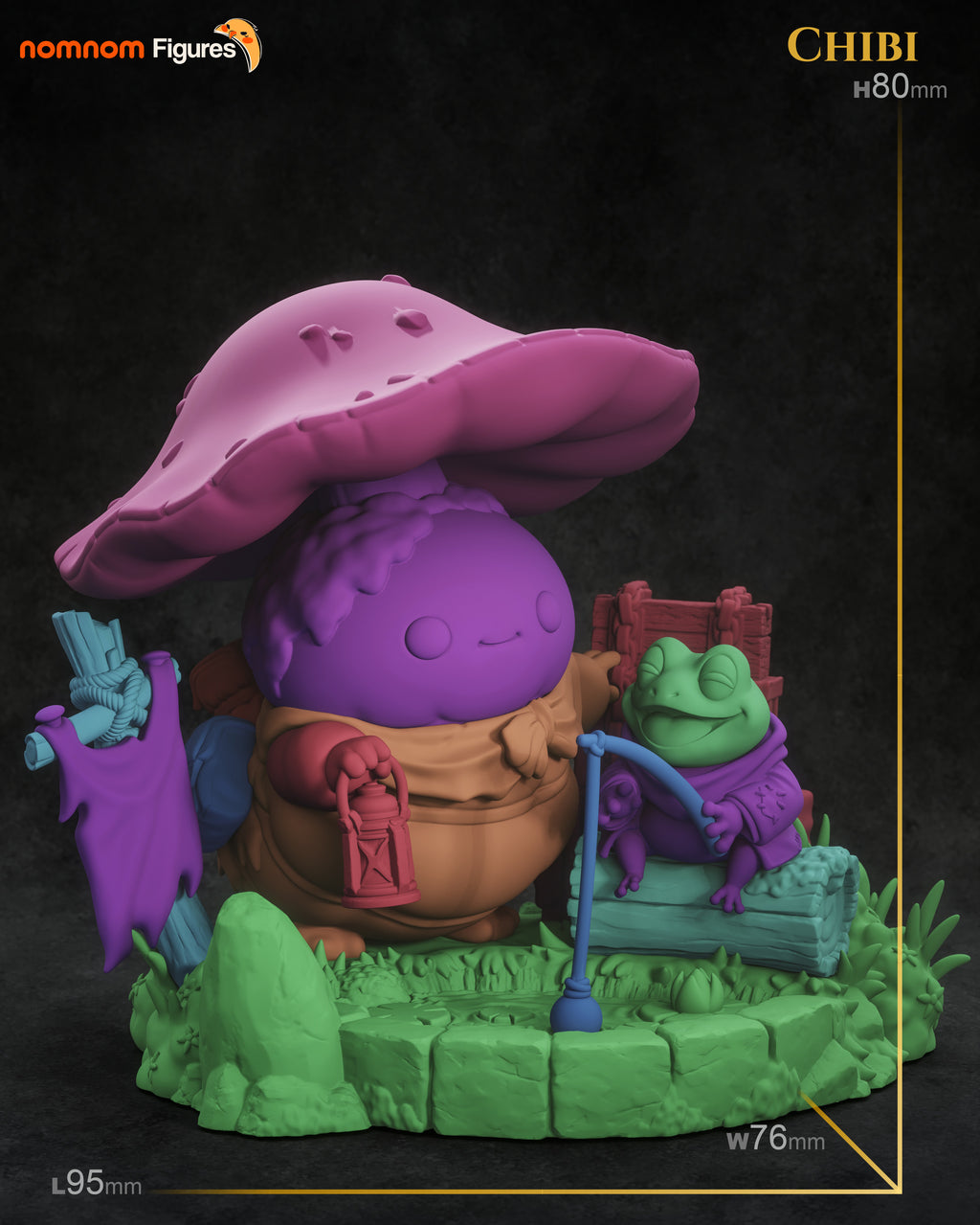 Mushroom Traveler & Fishing Frog Collectible - Chibi Diorama by Nomnom Figures