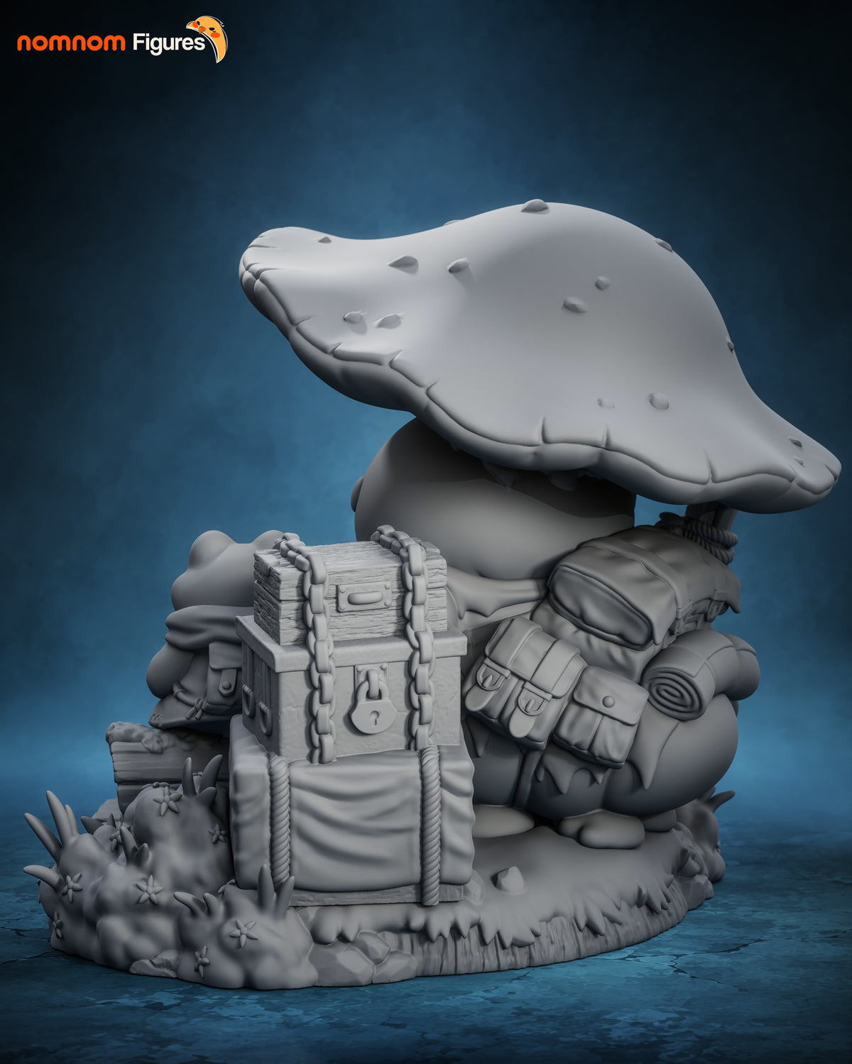 Mushroom Traveler & Fishing Frog Collectible - Chibi Diorama by Nomnom Figures