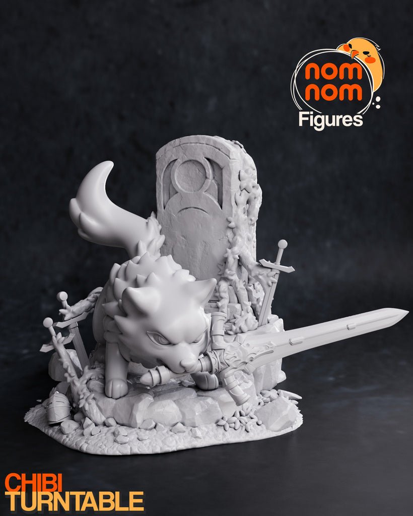 Great Grey Wolf Blade Master Chibi Miniature Diorama – High-Detail Resin Printed Collectible