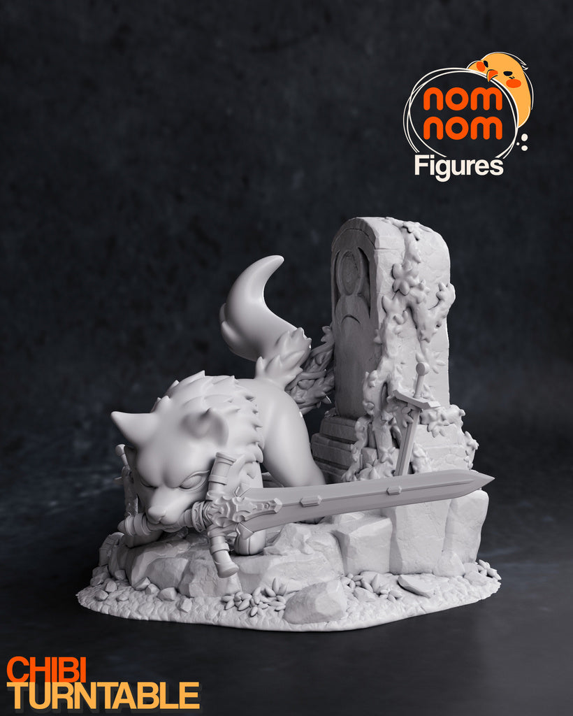 Great Grey Wolf Blade Master Chibi Miniature Diorama – High-Detail Resin Printed Collectible