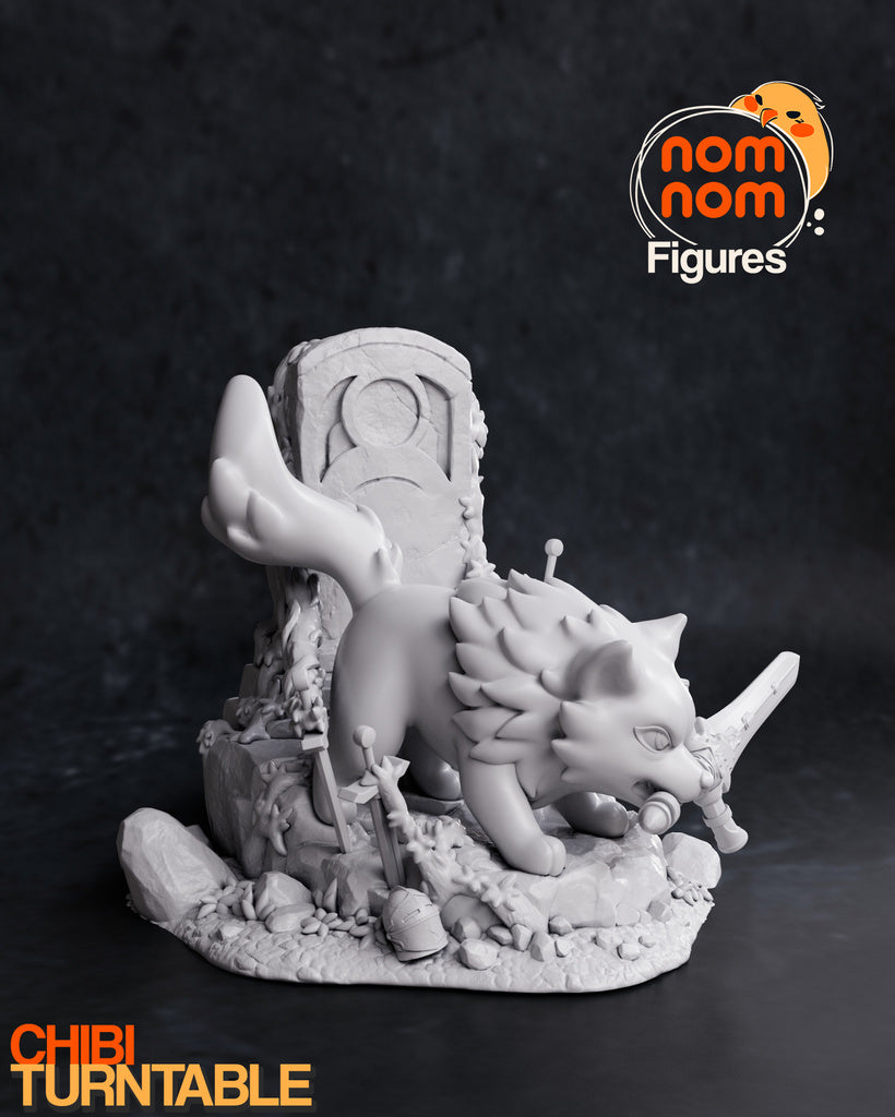 Great Grey Wolf Blade Master Chibi Miniature Diorama – High-Detail Resin Printed Collectible