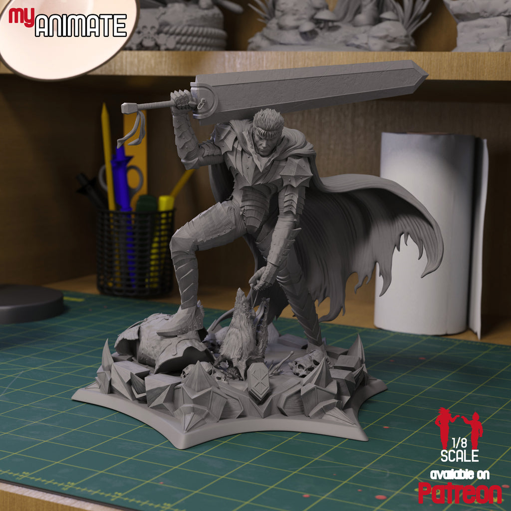 Berserker Guts 1/8 Scale Statue | Custom 3D Printed Resin Model (Helmeted & Unhelmeted Options)