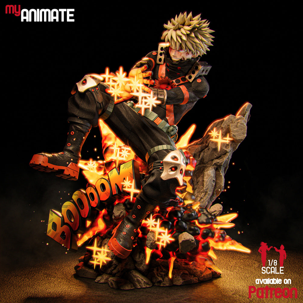 Katsuki Bakugo (My Hero Academia) Custom Resin Statue – 1/8 Scale Action Figure with Comic FX "BOOOM" Base